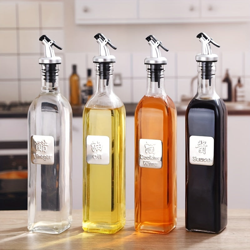 Juego de cuatro botellas de vidrio de 500 ml para aceite y vinagre con caños vertedores