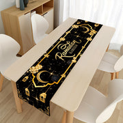 Eid Mubarak Table Runner Black Gold Moon Lantern Ramadan Eid Celebration 35x180cm