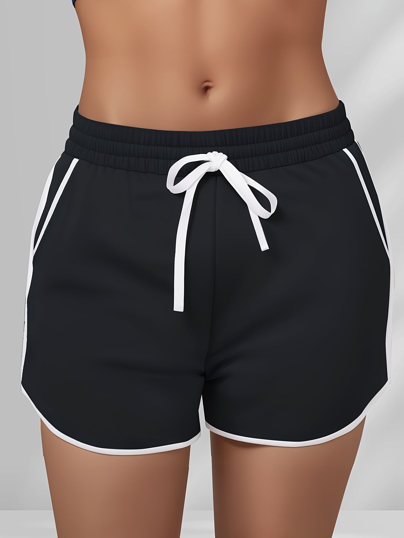 Women’s Solid Color Drawstring Plus Size Casual Shorts with Pockets