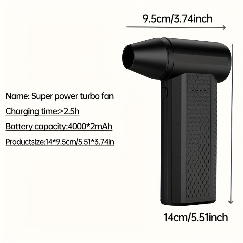 Portativ Turbo Jet Fan USB qayta zaryadlanadigan, brushless motorli, ichki va tashqi foydalanish uchun