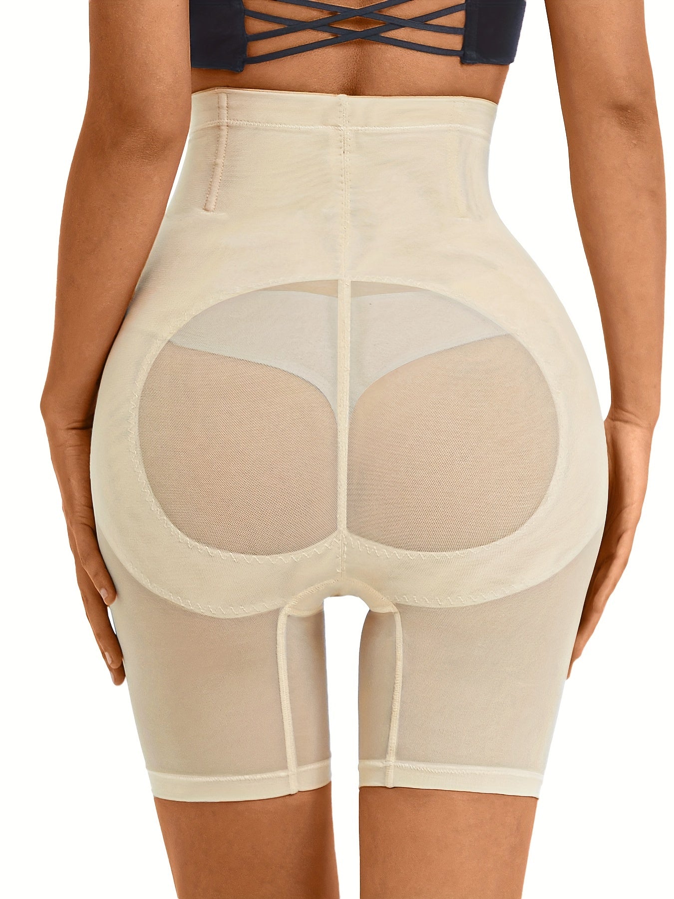 Women's High-Waisted Mesh Shapewear Shorts Tummy Control with Buckle