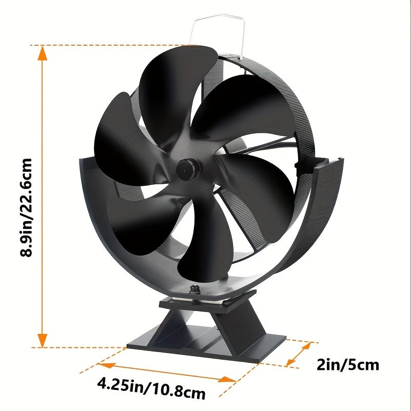Heat Powered Wood Stove Fan 6-Blade Aluminum Fireplace Air Circulator
