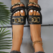 Women's Summer Slide Sandals PU Open Toe Solid Color Rubber Sole