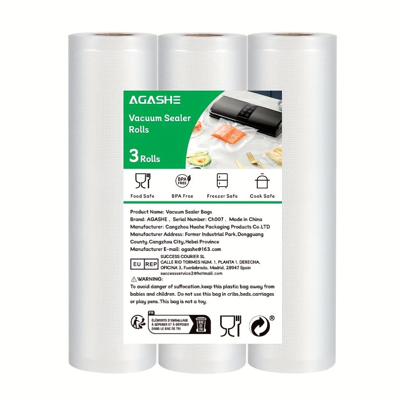 Set of Three 5-Meter Food Storage Vacuum Seal Bags BPA-Free Durable Tear-Resistant Oxidation Odor Protection