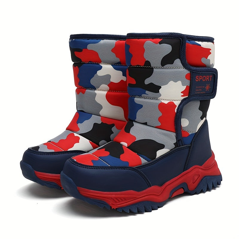 Kids Winter Boots Waterproof Non-Slip High Top Camo Pattern for Boys and Girls