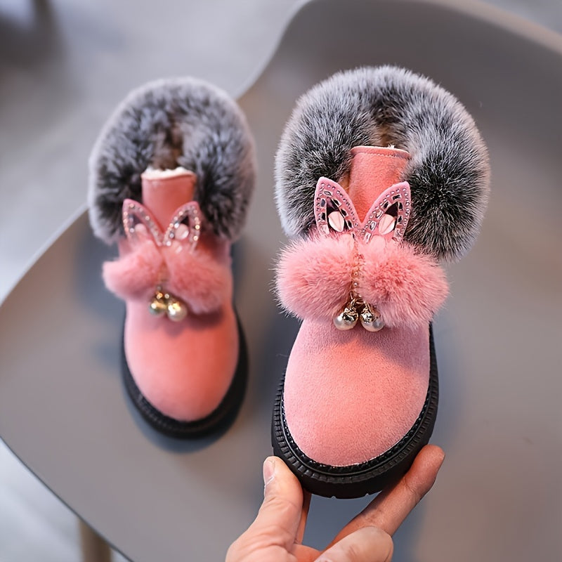Baby Girls Snow Boots with Rabbit Ears Fleece Warm Outdoor Winter Hiking Shoes