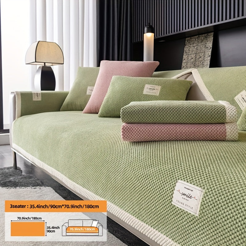 Hozirgi zamonaviy plush divan qopqog'i, barcha fasllar uchun korduroy chekkali