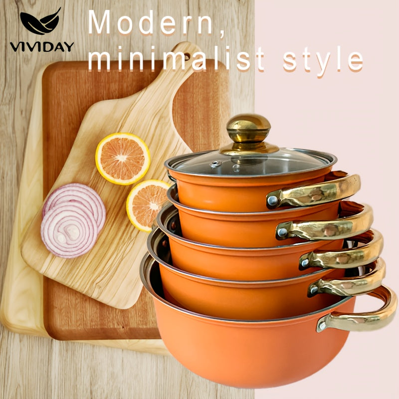 Stainless Steel Induction Cookware Set 10 Pieces with Glass Lids, Nonstick, Suitable for All Stovetops