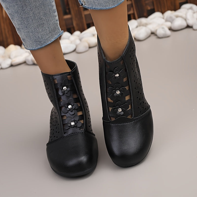 Women Retro Ankle Boots Faux Cover Chunky Heel Zipper Mid-Heel