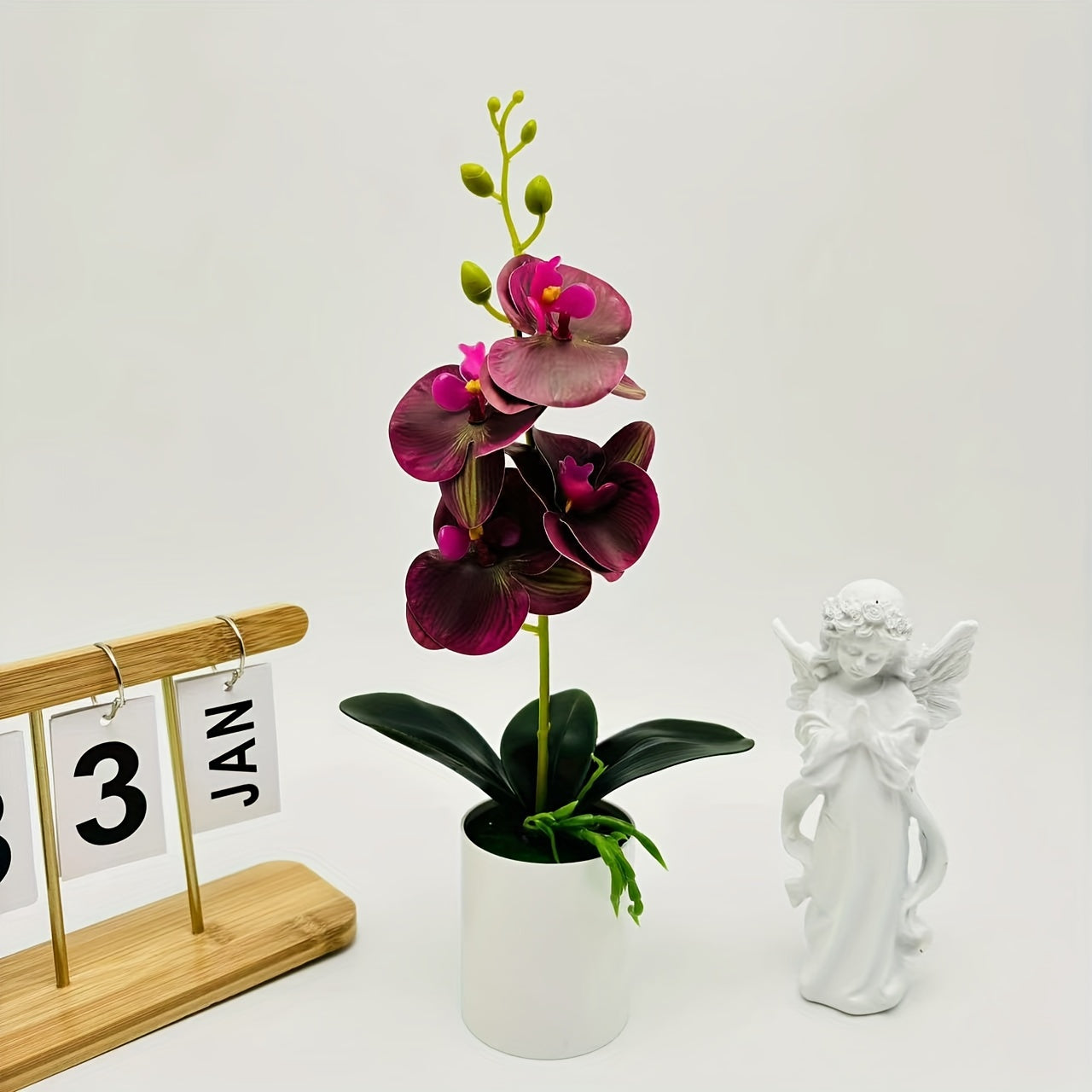 Artificial Flowers Real Touch Phalaenopsis Orchids in Vase for Home Office Decor