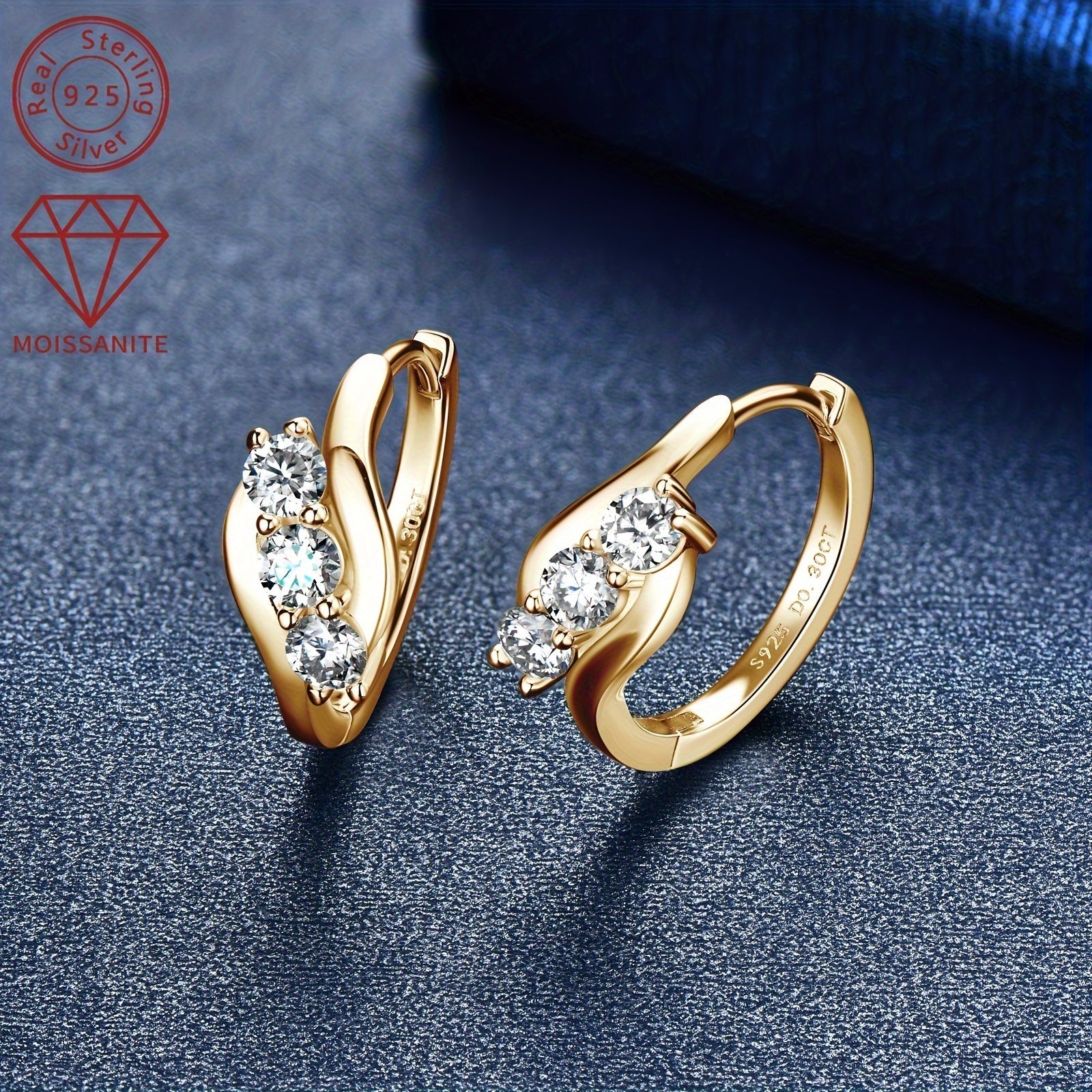 Sterling Silver Hoop Earrings 0.6ct Moissanite 3mm Jewelry Gift