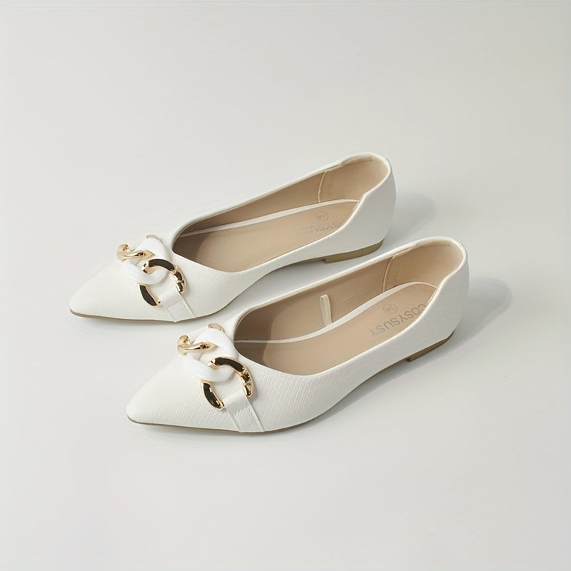 Women's Pointed Toe Slip-On Flats Black White PU Ballet Shoes Comfortable All-Season