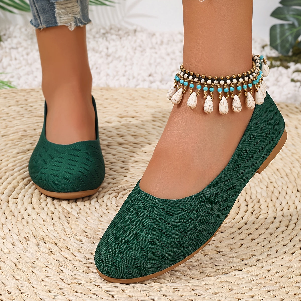 Women's Slip-On Ballet Flats Breathable Mesh Casual Shoes in Black Red Navy Green