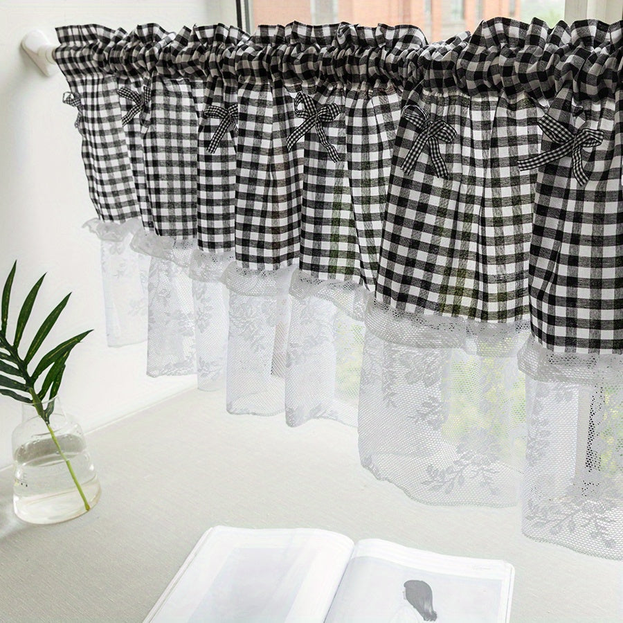 Cortina de estilo pastoral romántico con cuadros para cafetería para ventanas de cocina o restaurante