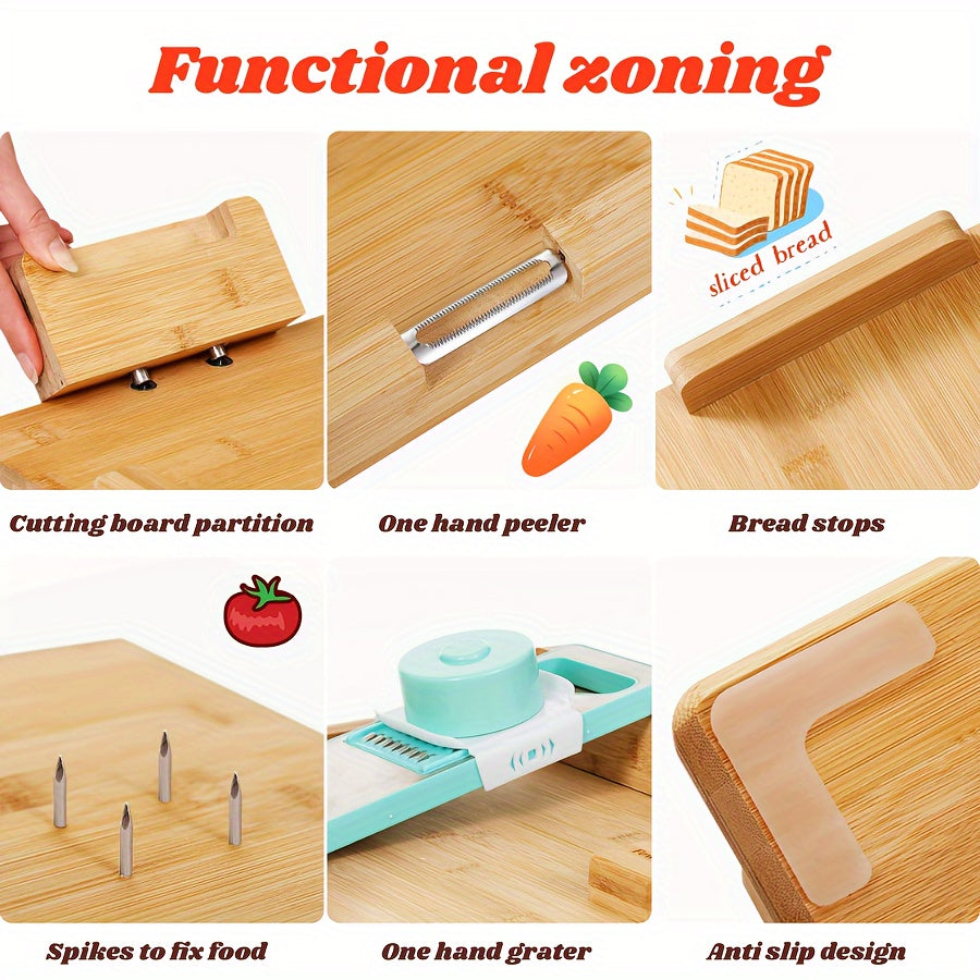 Tabla de cortar accesible de bambú con una mano para amputados, antideslizante y apta para alimentos