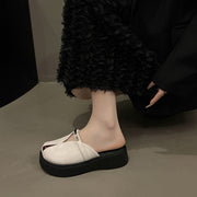 Women Mule Shoes Solid Color Synthetic Cover Platform Heel Summer Casual