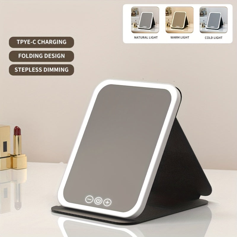 Yorug'likli egiluvchan go'zallik ko'zgusi, 3 ta rang variantlari, dimmable sensorli ekran, zaryadlanadigan LED chiroqlar va stol usti dizayni.