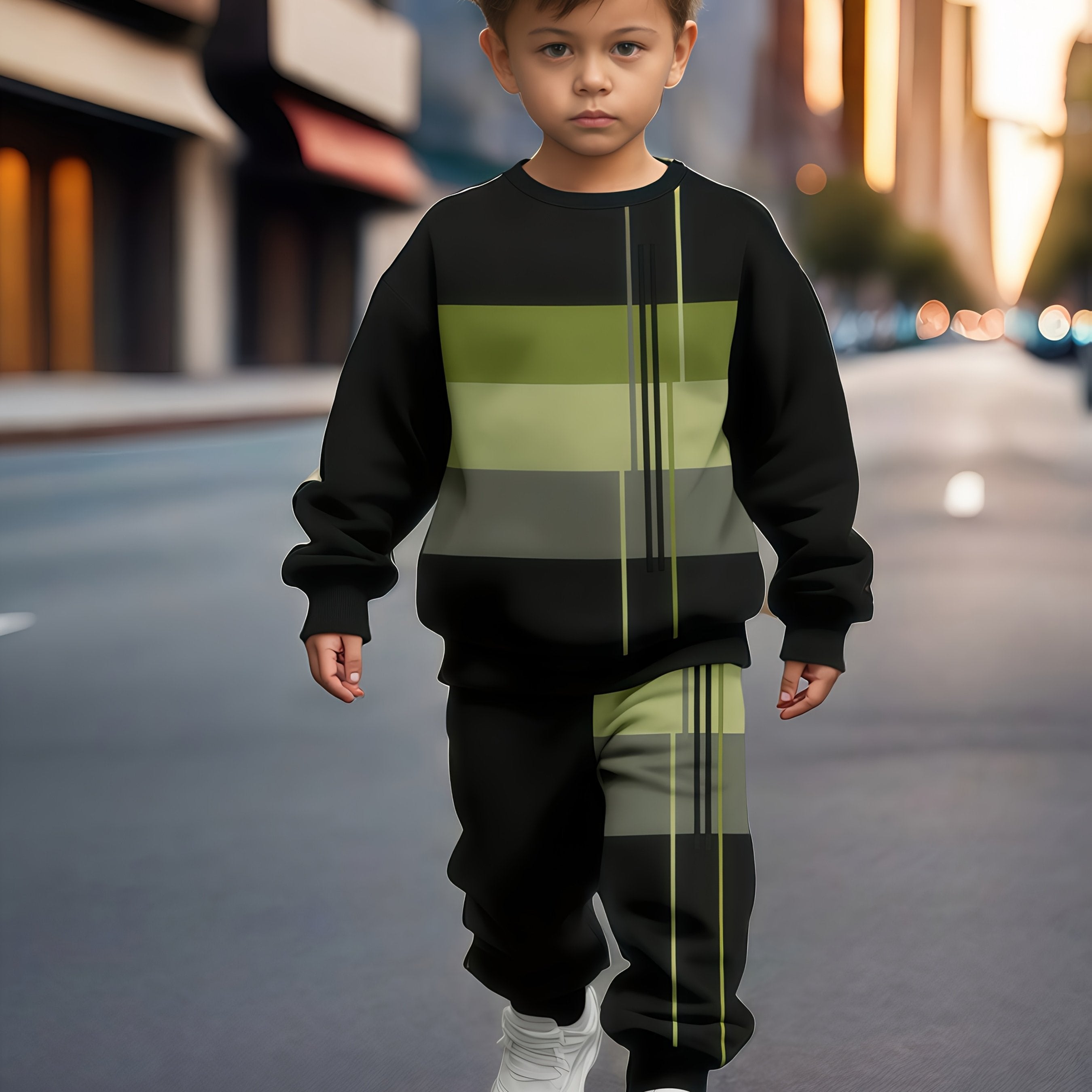 Boys' 2-Piece Sports Suit with Striped Sweatshirt and Joggers for Spring and Fall