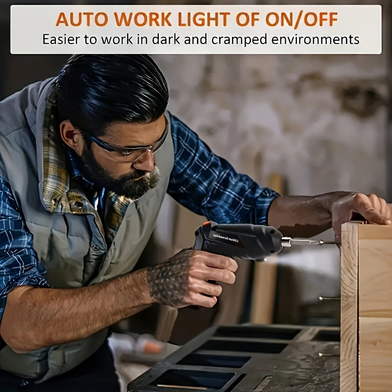 48pcs Cordless Electric Screwdriver Kit USB Rechargeable Handheld Drill Steel for DIY Home Repair