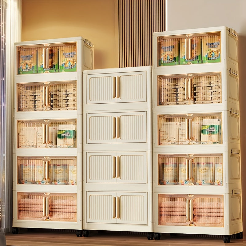 Armario de almacenamiento de plástico rectangular con ruedas, cierre magnético impermeable para ropa y accesorios de exterior