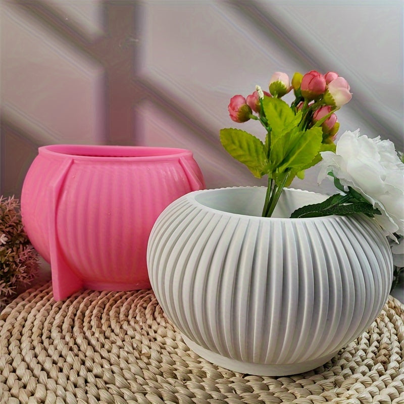 Silicone Mold for DIY Candle Holders and Storage Boxes Durable Striped Design for Concrete Gypsum Resin Crafts