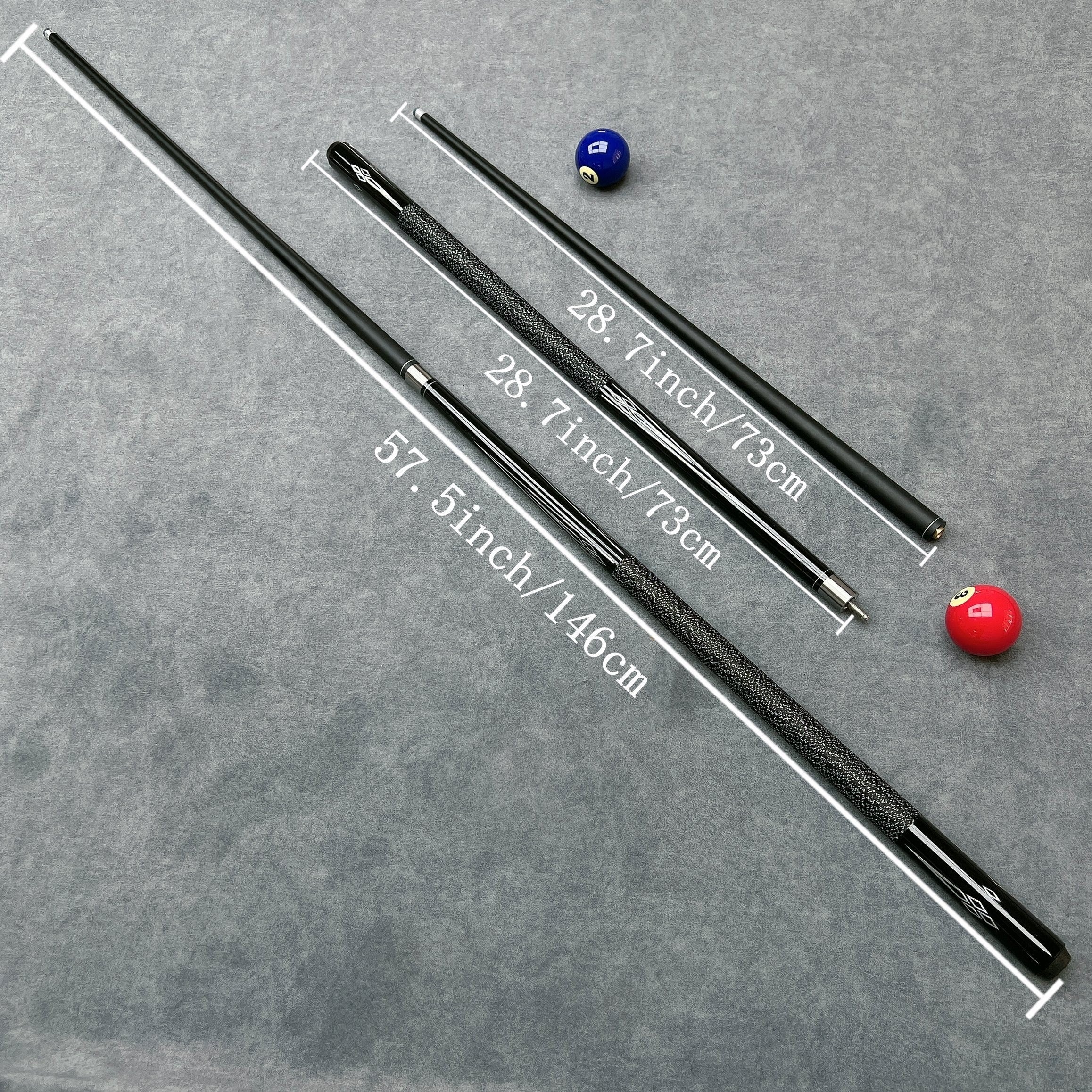 Billiard Cue Set with Carbon Forearm Non-Slip Grip and Cue Box 146cm Black