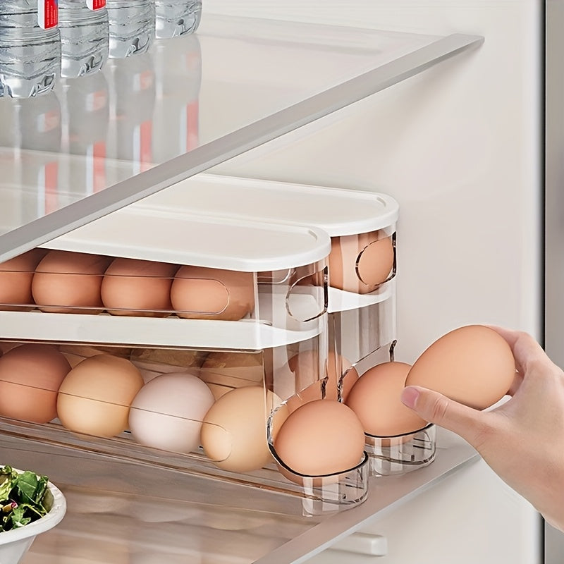 Contenedor de almacenamiento de huevos de doble capa para nevera, lavable, PP, resistente al frío