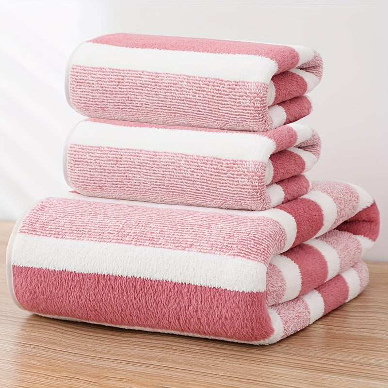 3-Piece Striped Towel Set Bath and Hand Towels Soft Absorbent Quick-Drying