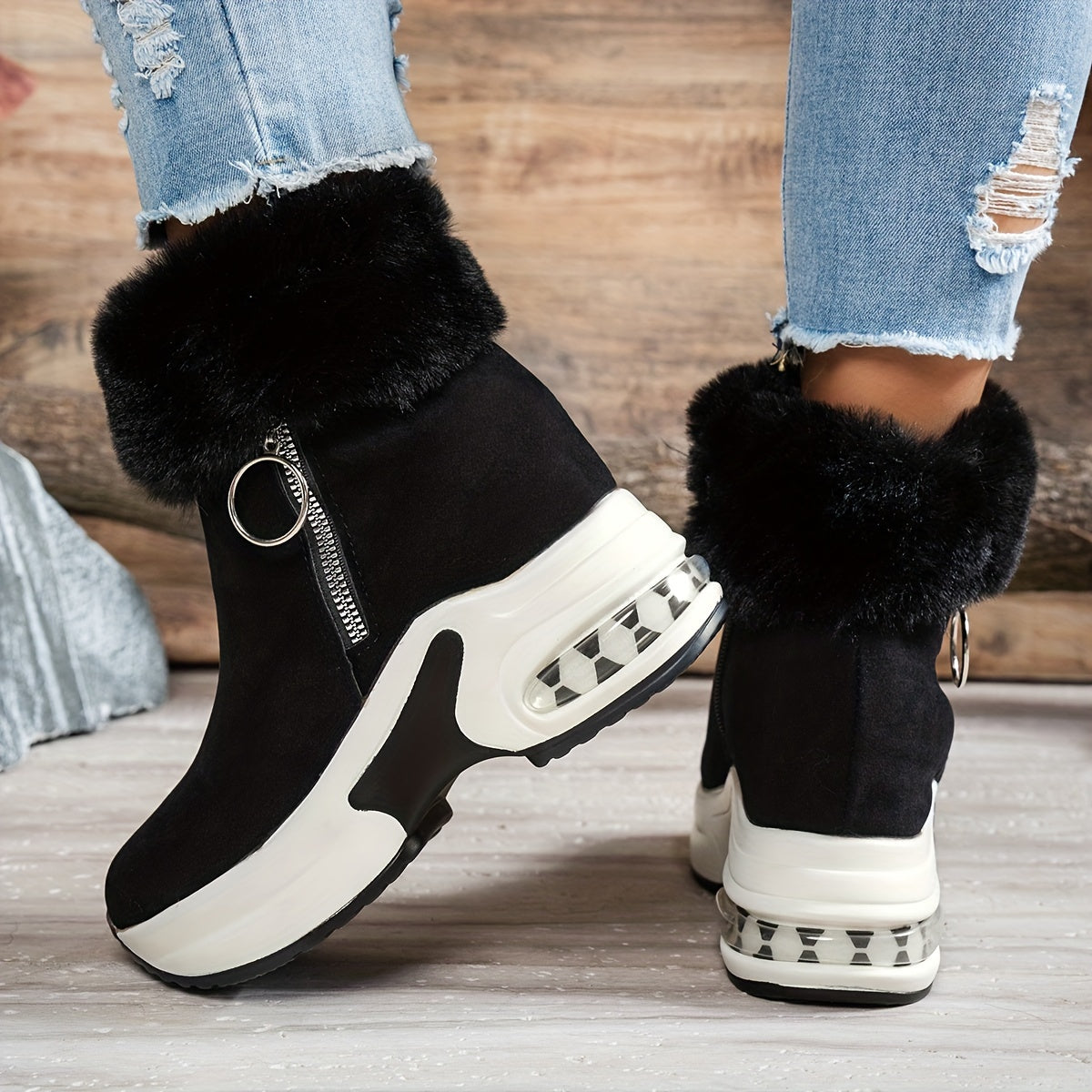 Women's Winter Plush-Lined Platform Ankle Boots with Thick Sole