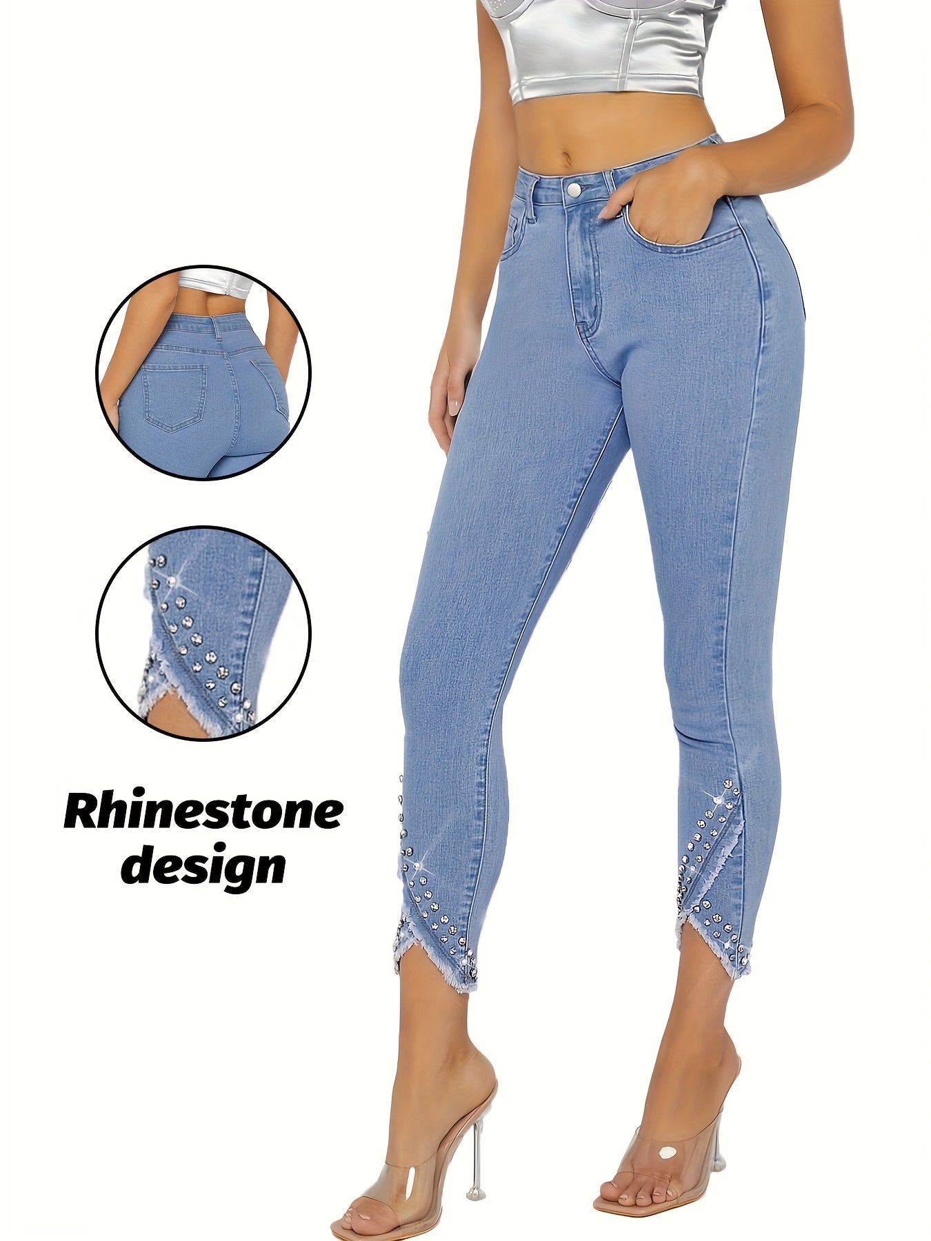 Plus Size Women's Slim Fit Stretch Pants With Diamond Hem