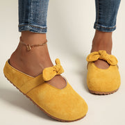 Women's Slip-On Mule Shoes with Bow, Soft Fabric, Yellow Flats