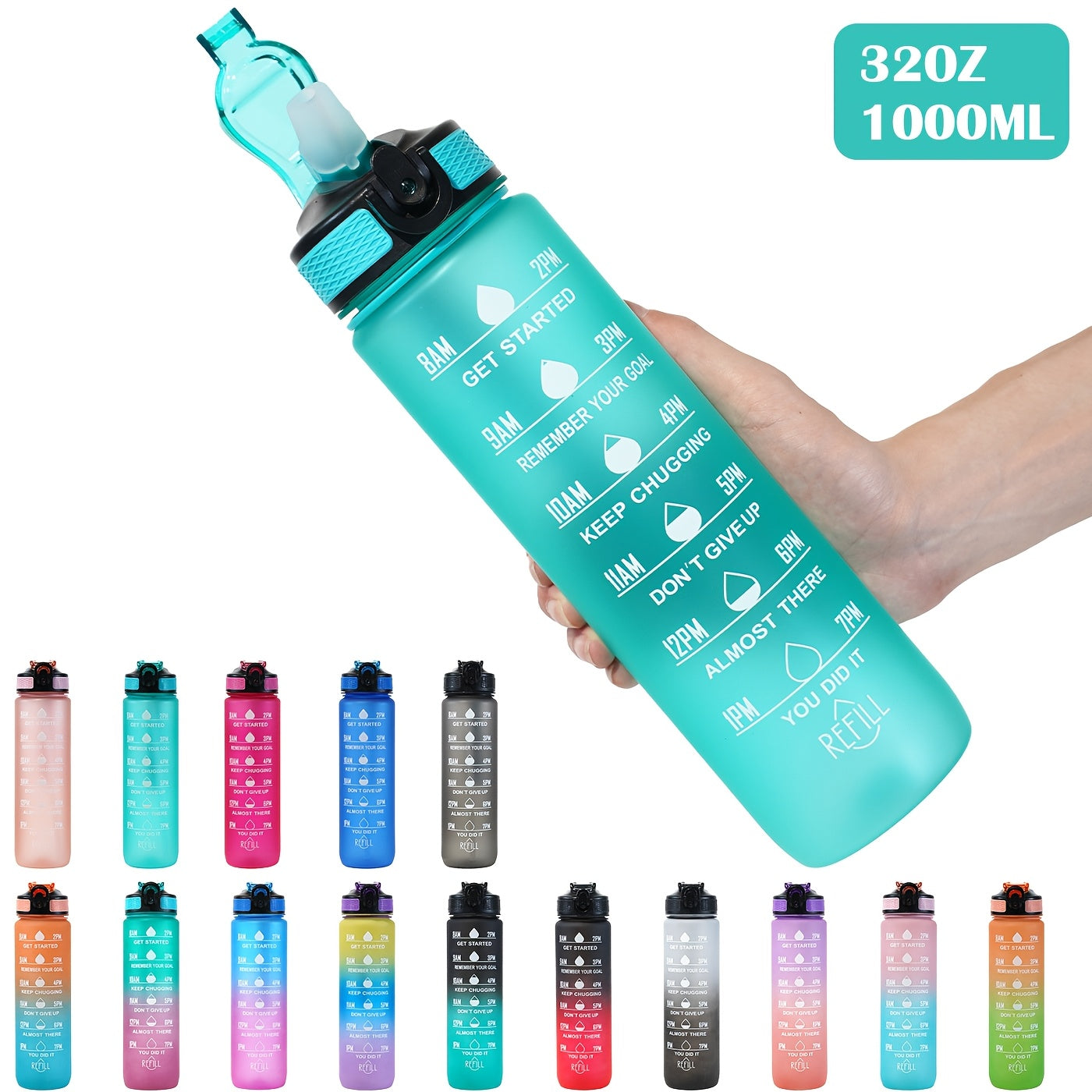 32oz Leak-Proof Gradient Water Bottle with Carry Strap for Hiking and Active Use