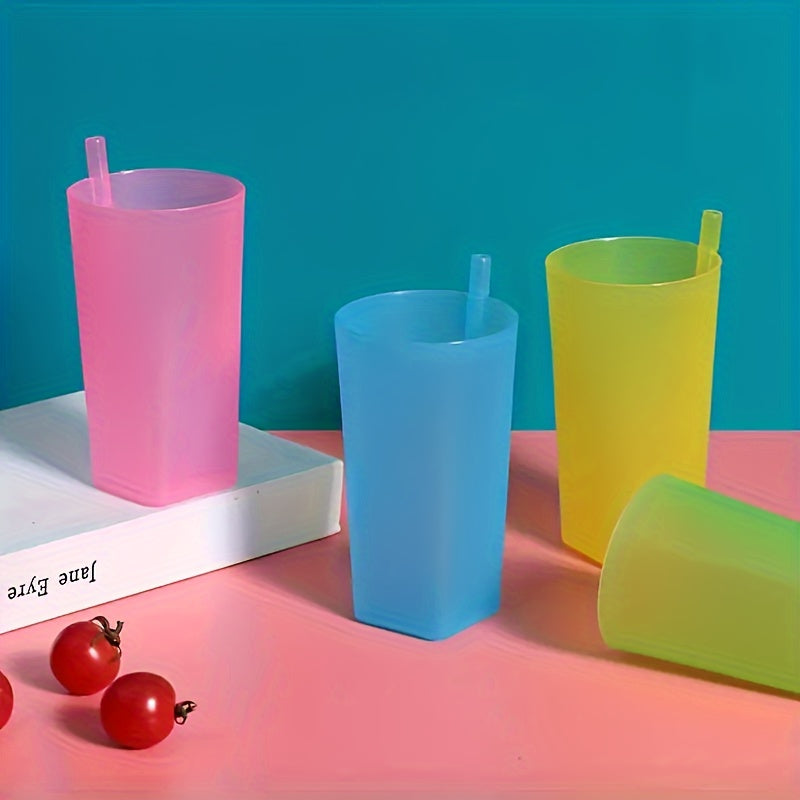 Set of 2 Candy-Colored Plastic Tumbler Cups with Integrated Straws for Parties and Events