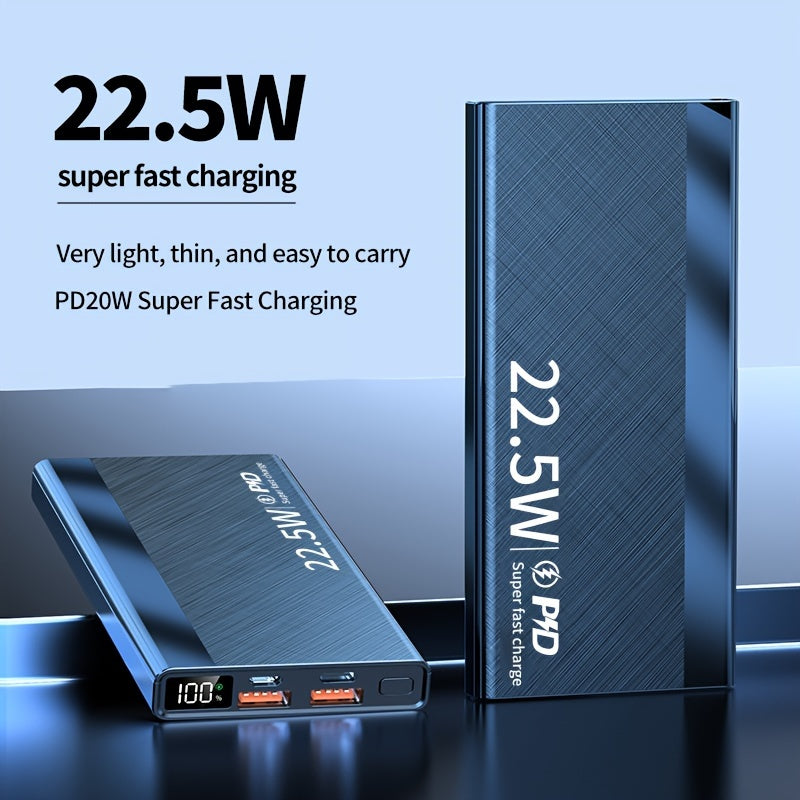 30000/20000/10000 мАч ультратонкий портативный внешний аккумулятор с быстрой зарядкой 22,5 Вт, светодиодный индикатор заряда для устройств iPhone/Android, резервное питание на случай экстренной ситуации с интерфейсами USB/Type-C/micro.