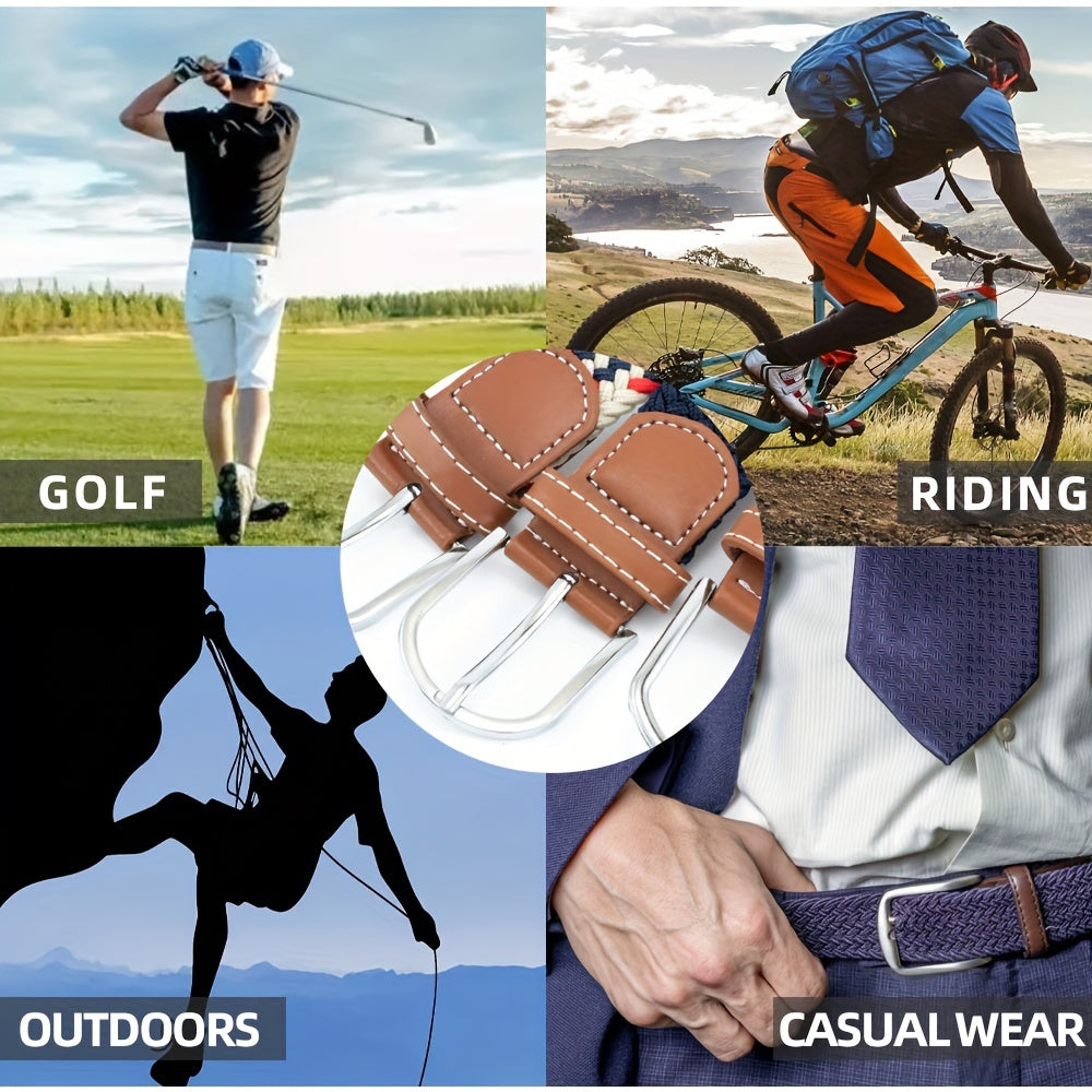 Unisex Canvas Belt with Braided Waistband and Pin Buckle for Casual Jeans