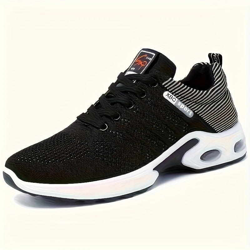 Men's Breathable Knit Sports Shoes All-Season Running Lace-Up Low Top Fabric Upper