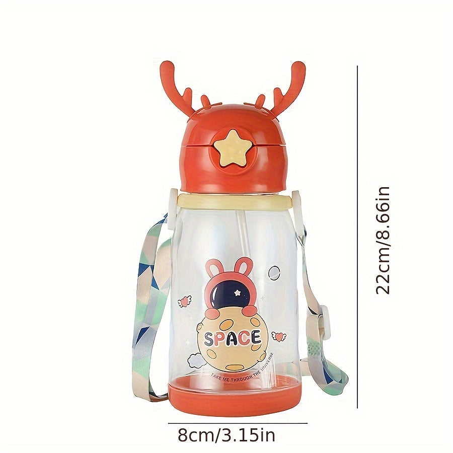 Kids Water Bottle 600ml Antler-Shaped with Straw Sturdy Eco-Friendly for Boys Girls