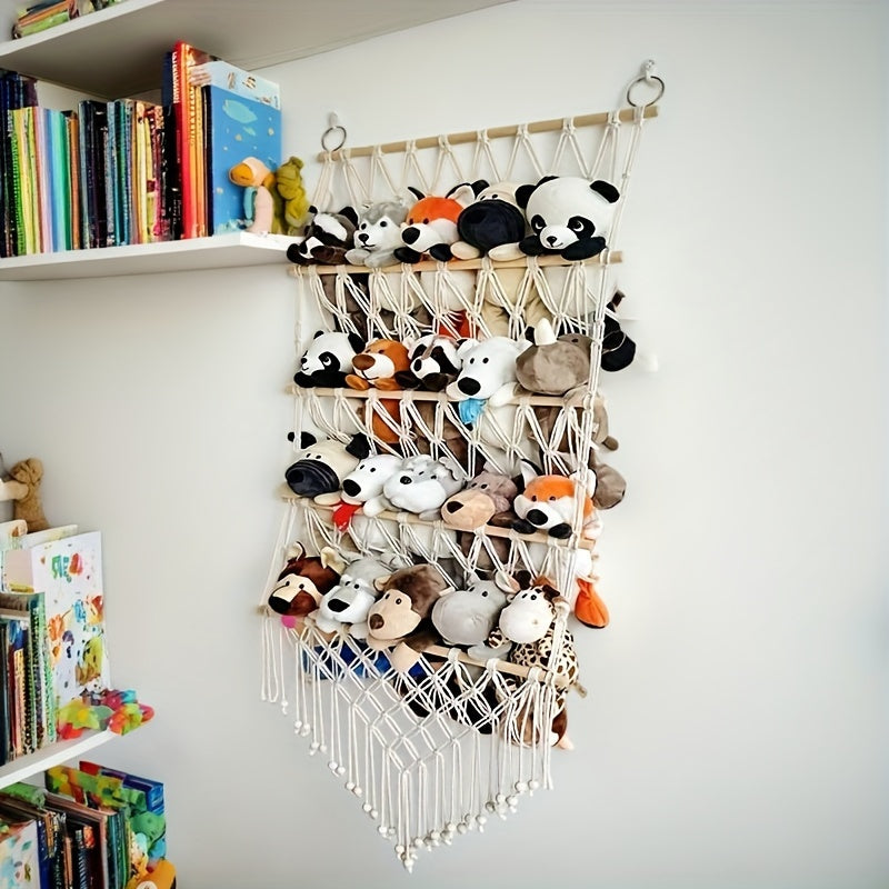 Bohemian Handwoven Fabric Storage Rack with Multiple Layers for Toys Crafts Towels