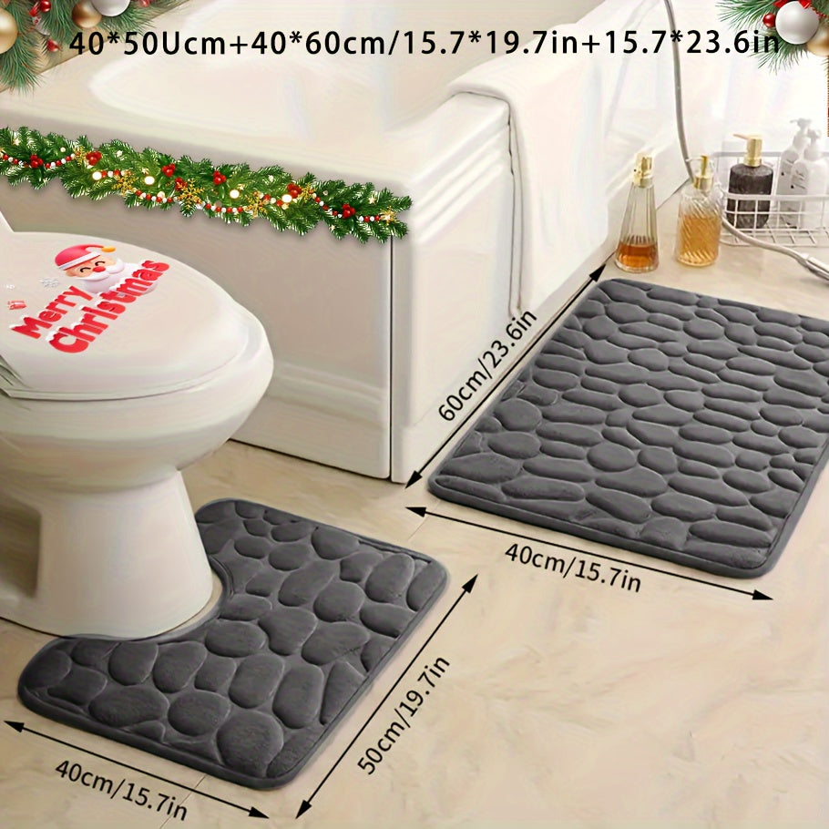 Memory Foam Bathroom Rug Set with Non-Slip Backing and Absorbent Mat for Shower Bathtub and Laundry Room