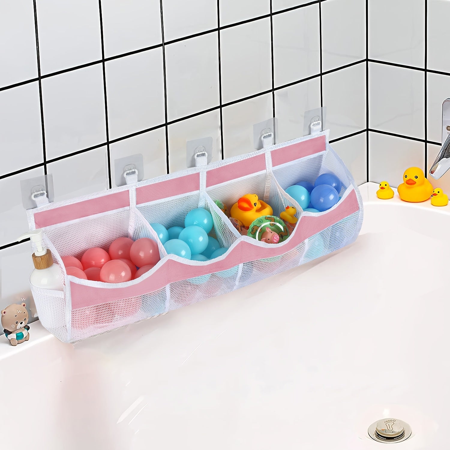 Large Capacity Mesh Bath Toy Organizer Wall Mount Storage Bag for Bathroom Kids