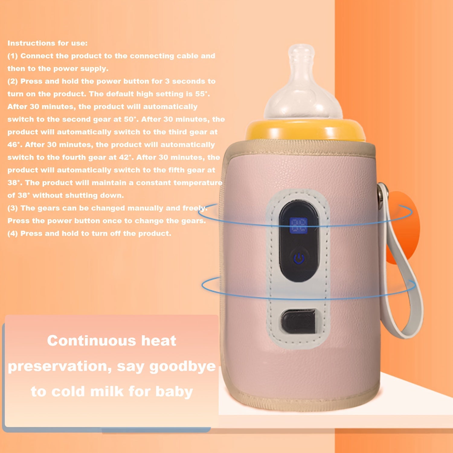 Digital Display Bottle Warmer Sleeve for 0-6 Years Old Insulated Faux Leather