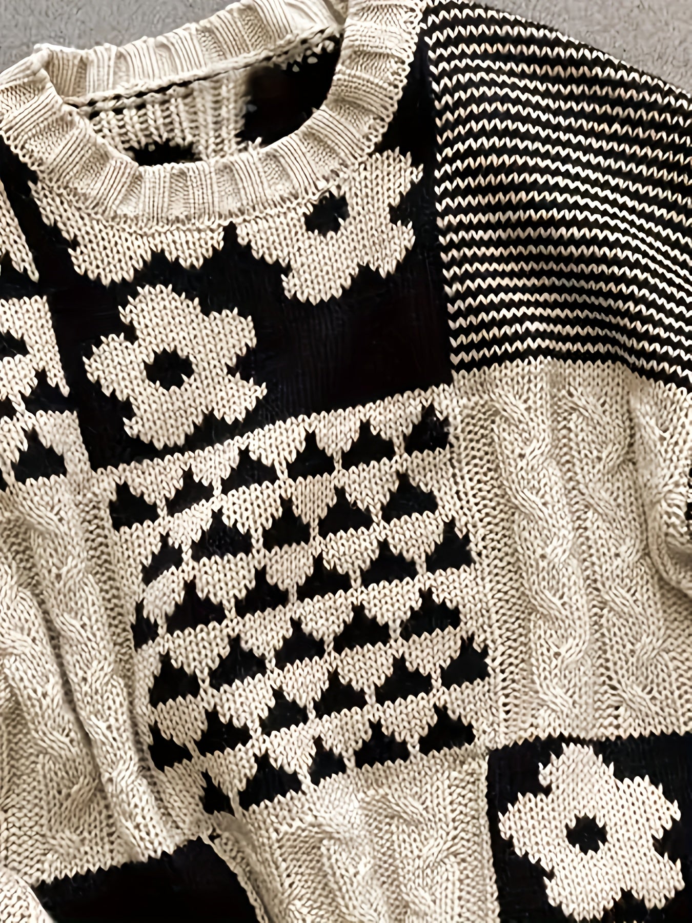 Женский свитер больших размеров с геометрическим узором, длинные рукава, круглый вырез, осень, повседневный