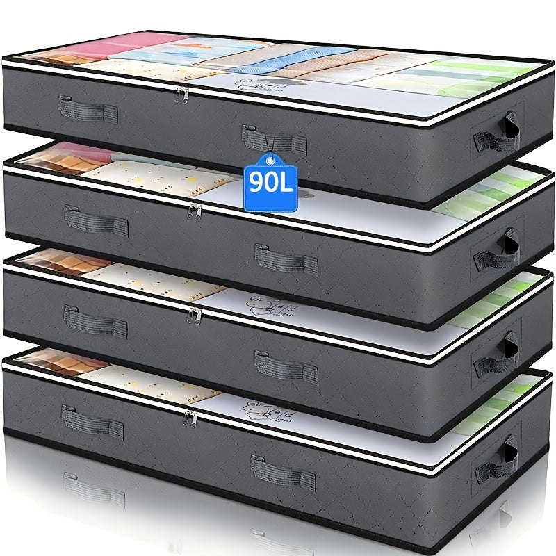 Caja de almacenamiento bajo la cama de 90L con ventana transparente, asas duraderas para ropa, ropa de cama, juguetes