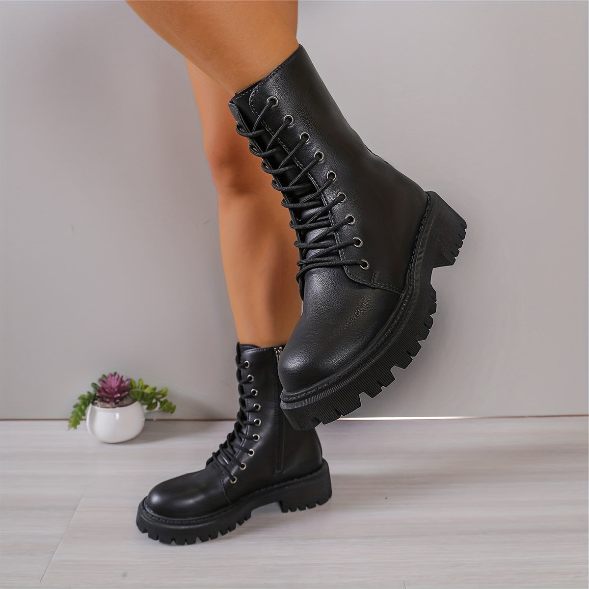 Women's Autumn Slim Knee-High Riding Boots Mid-Calf Long Black