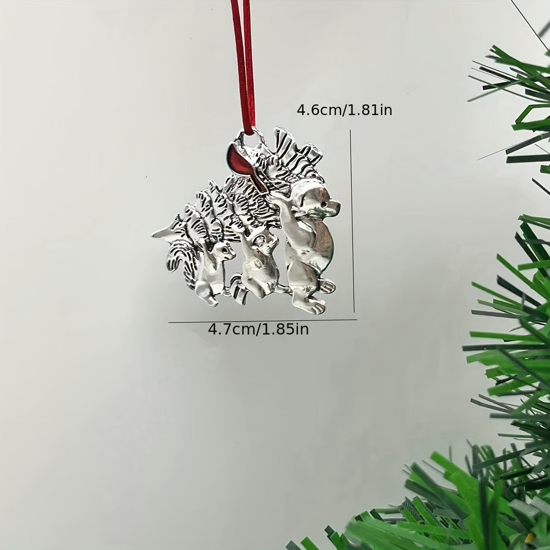 Adorno de árbol de Navidad de metal con diseños de oso, paloma y pato mandarín para decoración navideña