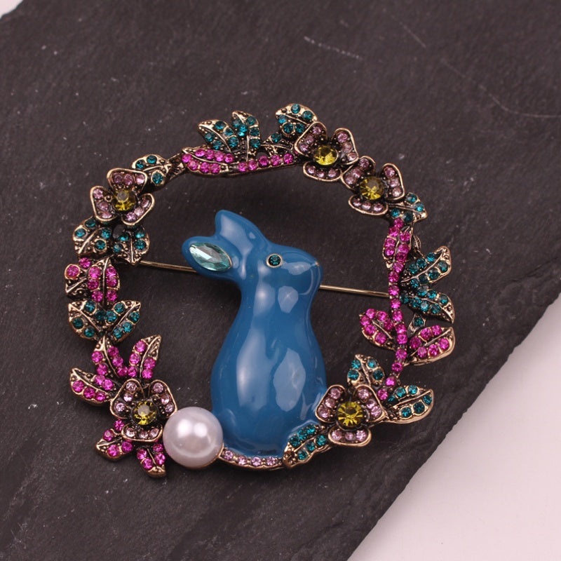 Enamel Rabbit Brooch with Pearl Animal-Shaped Pin for Women Jewelry Accessories