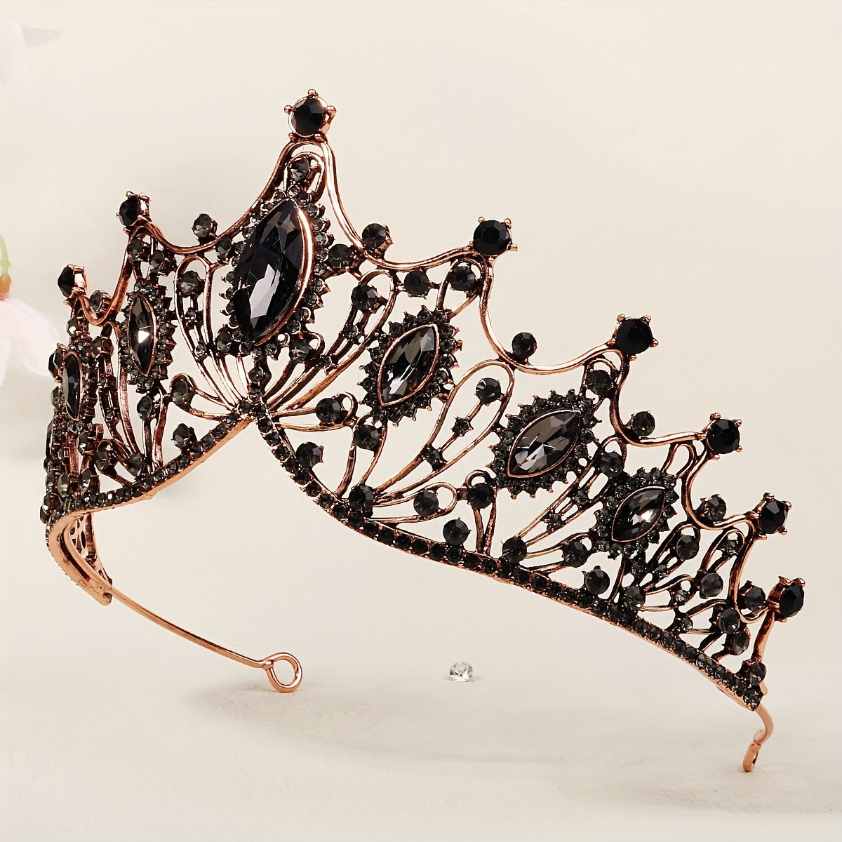 Black Baroque Bridal Tiara with Rhinestones for Wedding and Party