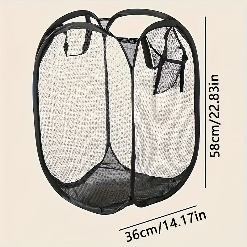 Folding Mesh Laundry Basket with Handles for Bedroom Bathroom Dorm