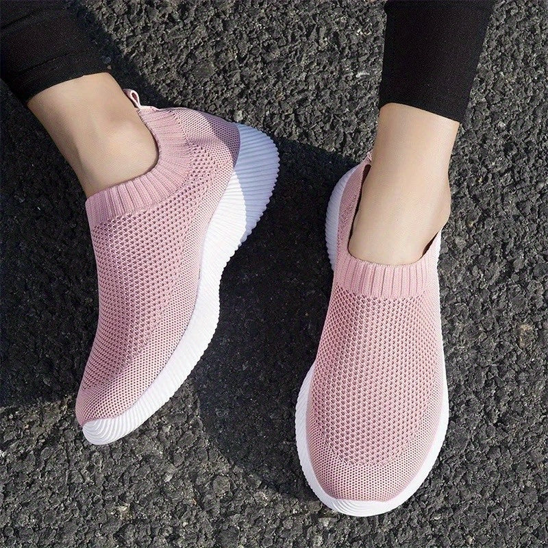 Women's Breathable Knit Sneakers Lightweight Running Shoes Solid Color Plus Size
