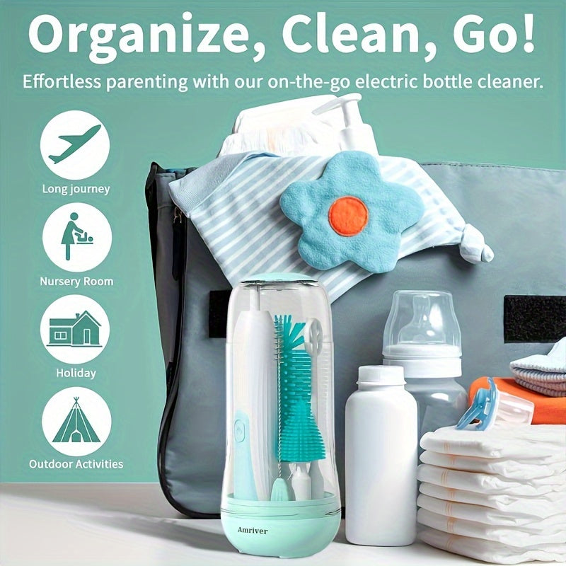 USB Rechargeable Electric Bottle Brush Set with 360° Rotating Cleaner and Dual Speeds